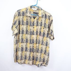 90s Genelli Mens Medium Button Silk Shirt Yellow
